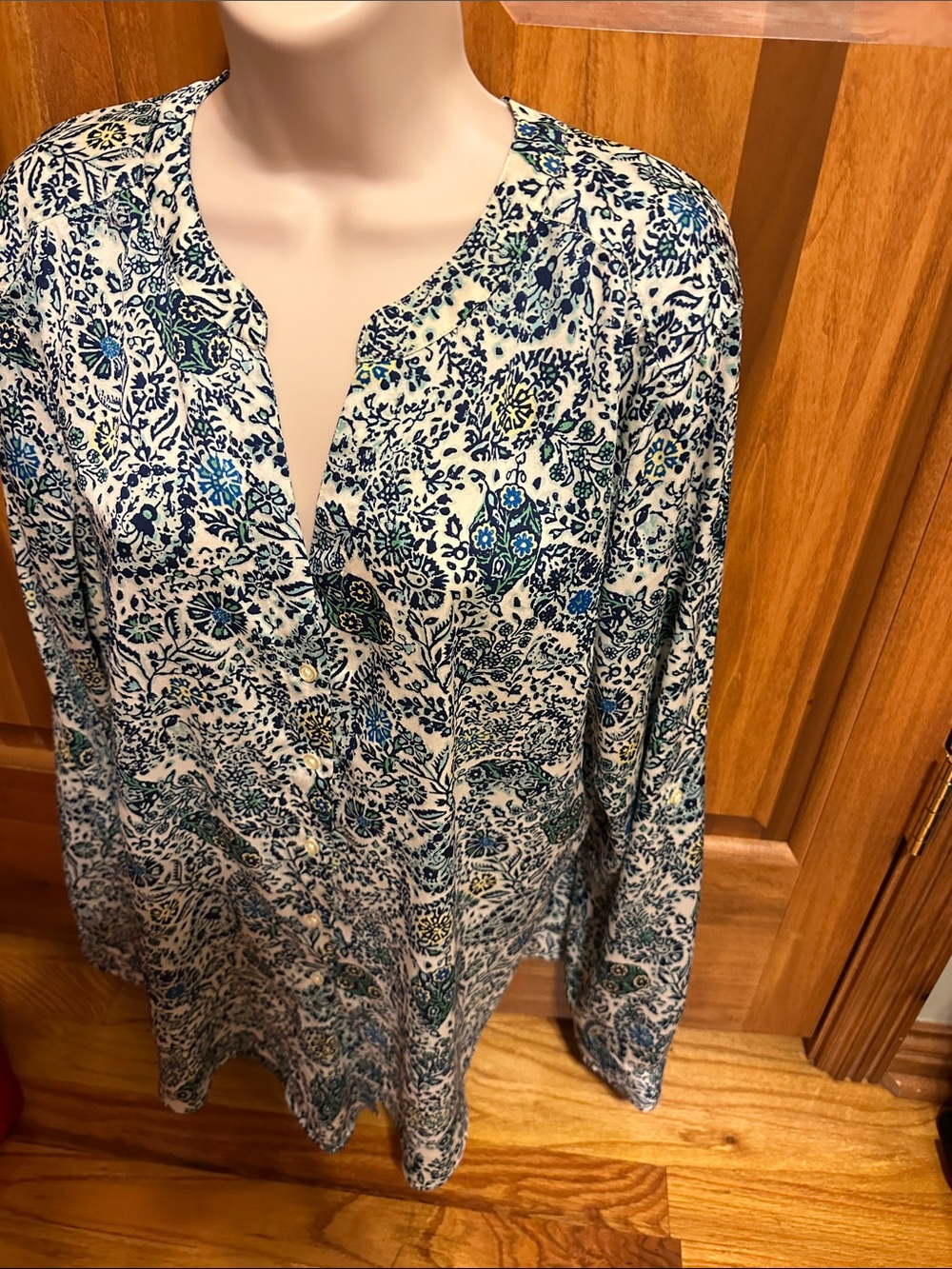 Ann Taylor Cream Tunic with Blue and Green Floral Print